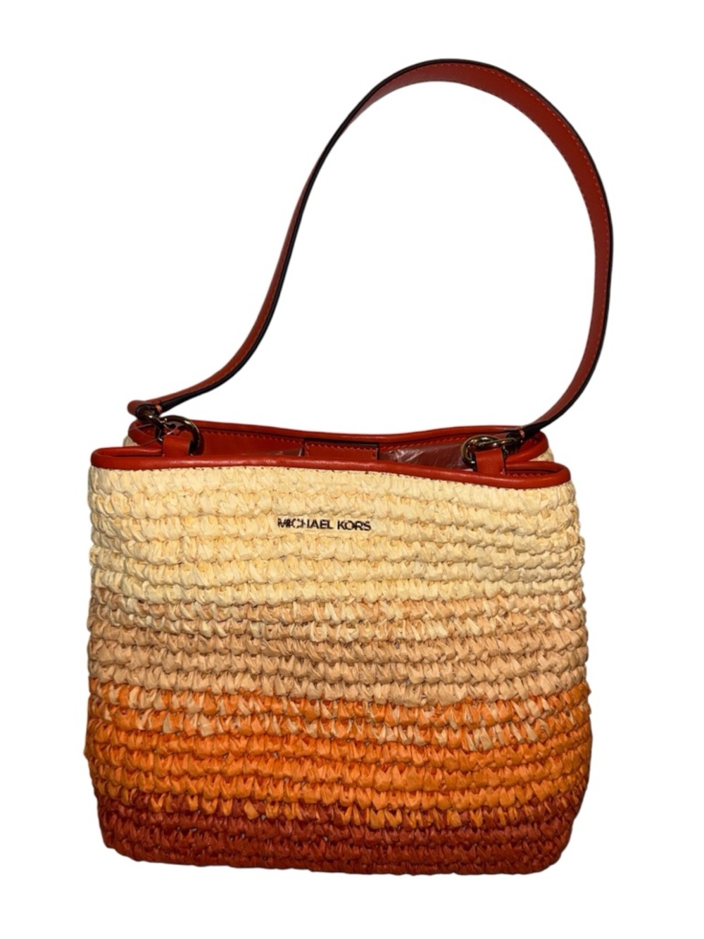 NWT Michael Kors Cream to Orange Ombre Woven Crossbody Bag